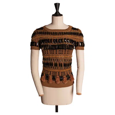 Pre-owned Gucci Spring/summer 2011 Viscose Cotton Sweater With Pearls Size S In Brown