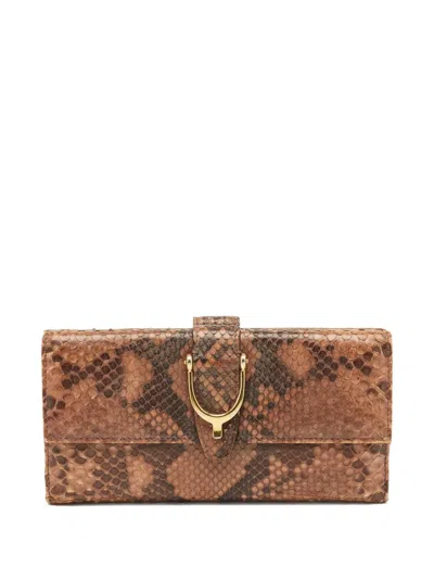 Pre-owned Gucci Spur Python Leather Wallet In Brown
