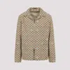 Gucci Beige Shirt With Spread Collar And Two Front Welt Pockets In Gg Canvas Man In Brown