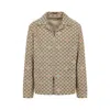 Gucci Beige Shirt With Spread Collar And Two Front Welt Pockets In Gg Canvas Man In Brown