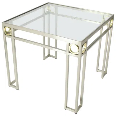Pre-owned Gucci Square Brass Rings Chrome Frame Shape Base Glass Top Side Table In Gray