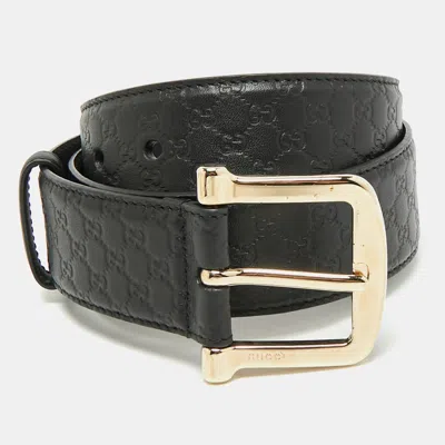 Pre-owned Gucci Square Buckle 80cm Belt Black Microssima Leather