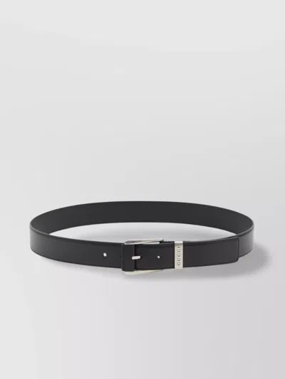 Gucci Square Buckle Belt Engraved Loop In Black
