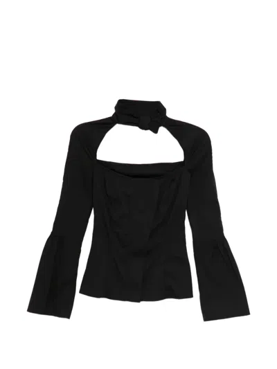 Pre-owned Gucci Square Cutout Blouse In Black