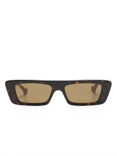Gucci Logo-print Rectangle-shape Sunglasses In Schwarz