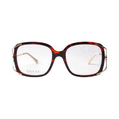 Pre-owned Gucci Square Frame Eyeglasses 'havana/gold' In Brown