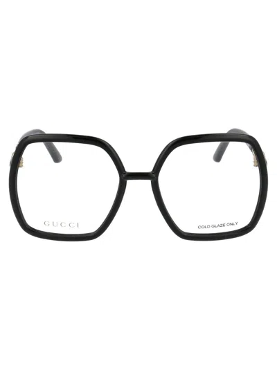 Gucci Square Frame Glasses In 001 Black Black Transpare