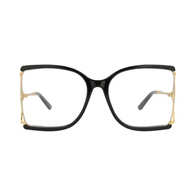 Pre-owned Gucci Square-frame Injection Optical Frames 'black/gold/transparent' | Women's Size Onesize
