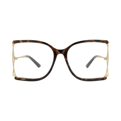 Pre-owned Gucci Square-frame Injection Optical Frames 'havana/gold/transparent' | Brown | Women's Size Onesize