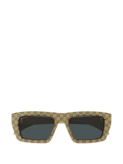 Gucci Gg2020s Linea Institutional Logo 004 Beige Grey Sunglasses In Brown