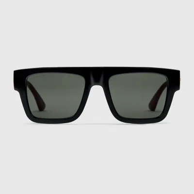 Gucci Square Frame Sunglasses In Black+green+grey