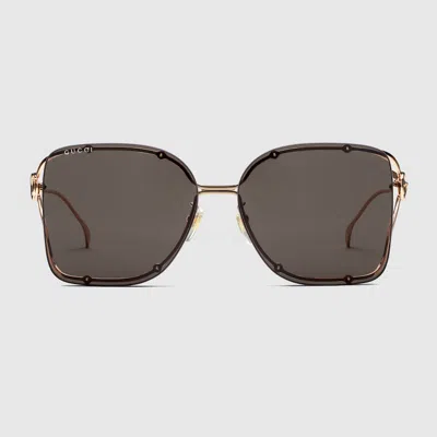 Gucci Rimless Square Metal Sunglasses In Shiny Rose Gold