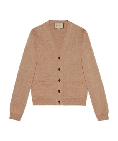 Gucci Square G Jacquard Cardigan In Brown