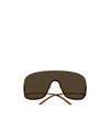 Gucci Square-g-motif Shield-frame Sunglasses In Brown
