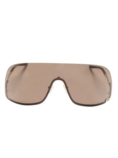 Gucci Square-g-motif Shield-frame Sunglasses In Gold