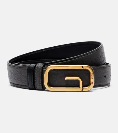 Gucci Square G Reversible Leather Belt In Black