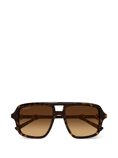 Gucci Navigator Frame Sunglasses Horsebit Detail In Brown