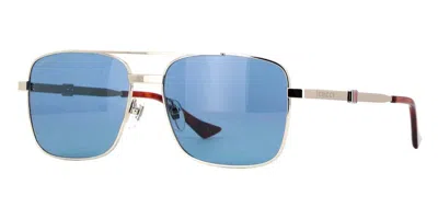 Pre-owned Gucci Square Metal Frame Sunglassesfr) In Silver/blue (gg1441s/003