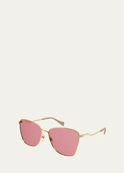Gucci Square Metal Sunglasses In Red / Gold