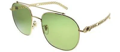 Pre-owned Gucci Square Metal Sunglasses With Green Lens For Women - Size 58mm In Gold