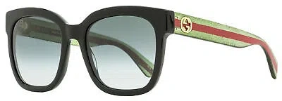 Pre-owned Gucci Square Sunglasses Gg0034sn 002 Black/green/red 54mm 0034 In Gray