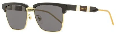 Pre-owned Gucci Square Sunglasses Gg0603s 001 Black/gold 56mm 0603 In Gray