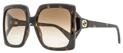 Pre-owned Gucci Square Sunglasses Gg0876s 002 Dark Havana 60mm 876 In Brown