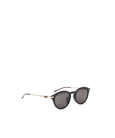 Gucci Rounded Frame Black Sunglasses With Metal Accents