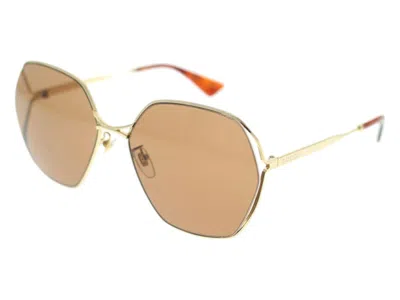 Pre-owned Gucci Square Sunglasses In Gold Brown (gg0818sa/002)