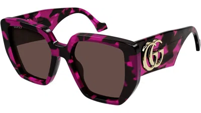 Pre-owned Gucci Square Sunglasses In Pink Tortise (gg0956s/008/fr)