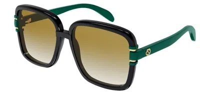 Pre-owned Gucci Square Sunglassesfr) In Black/green (gg1066s/003