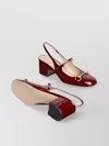 Gucci Square Toe Block Heel Patent Sling Back