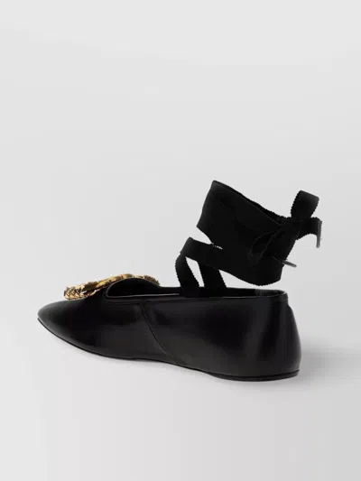 Gucci Square Toe Embellished Ballerina Flats In Black