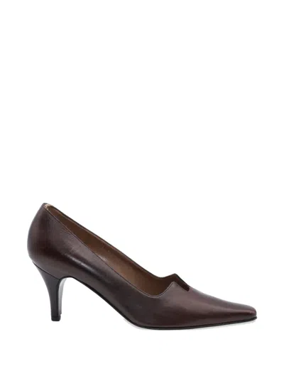 Pre-owned Gucci Square-toe Leather Pumps In Brown