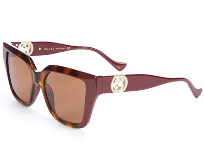 Pre-owned Gucci Square Two Tone Sunglasses In Shiny Gold/green (gg1023s/003)