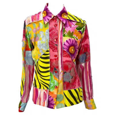 Pre-owned Gucci S/s 1996  By Tom Ford Silk Patchwork Inside Out Print Button Up Blouse It40 In Pink