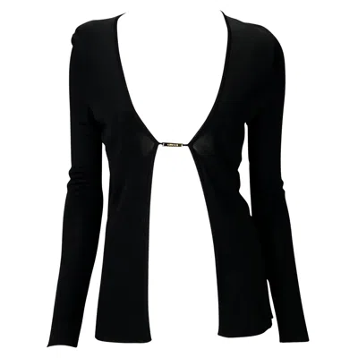 Pre-owned Gucci S/s 1997  By Tom Ford Black Stretch Viscose Gold Logo Cardigan Small