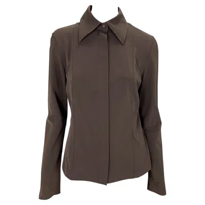 Pre-owned Gucci S/s 1997  By Tom Ford Brown Stretch Panel Zip-up Collared Blouse It42