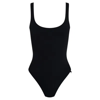 Pre-owned Gucci S/s 1997  By Tom Ford Gold G Medallion Backless One-piece Swimsuit In Black
