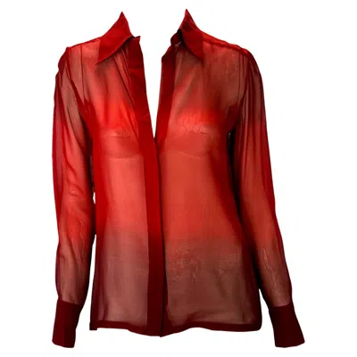 Pre-owned Gucci S/s 1997  By Tom Ford Red Ombré Sheer Silk Oversized Tunic Top It38