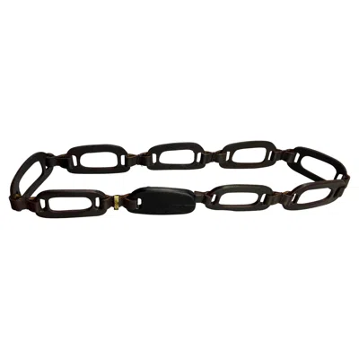 Pre-owned Gucci S/s 1997  By Tom Ford Wood Leather Chain Link Cutout Belt In Black