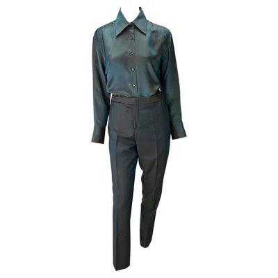 Pre-owned Gucci S/s 1998  By Tom Ford Runway Iridescent Satin Grey Rust Button Up Pant Set In Gray