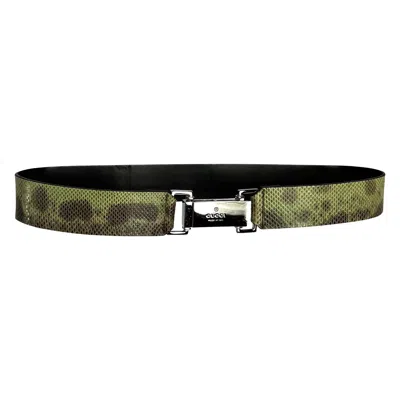Pre-owned Gucci S/s 2000  By Tom Ford Logo Green Karung Snakeskin Belt