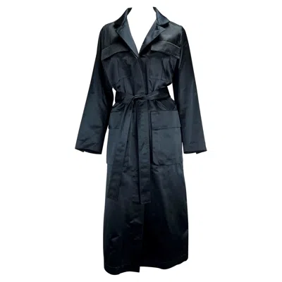 Pre-owned Gucci S/s 2001  By Tom Ford Navy Satin Trench Coat It42 In Blue