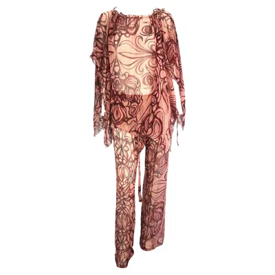 Pre-owned Gucci S/s 2002  By Tom Ford Sheer Floral Tattoo Beach Coverup Pant Set Nwt It38 In Brown