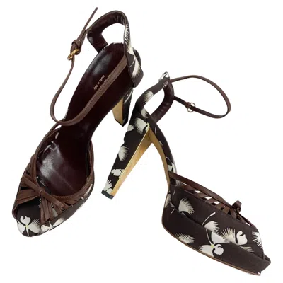 Pre-owned Gucci S/s 2006  Floral Print Brown Platform Shoes Size 8.5