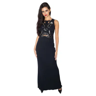 Pre-owned Gucci S/s 2010 Runway Jersey Cut-out Gown With Chrome & Crystal Leather Harness In Black