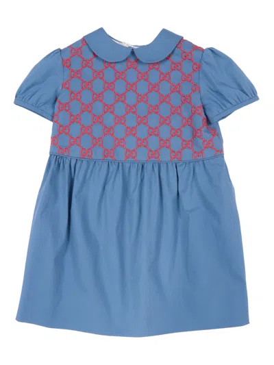 Gucci Unisex Baby Cotton Elastane Little Dress With Cut Sleeves In Blue