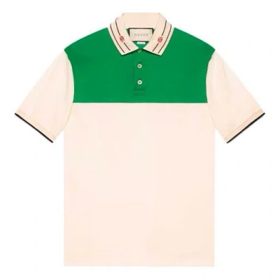 Gucci Ss21 Collar Logo Polo 'bone Green' In Multi
