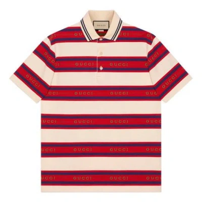 Gucci Ss21  Stripe Logo Polo 'ivory Red' In Multi